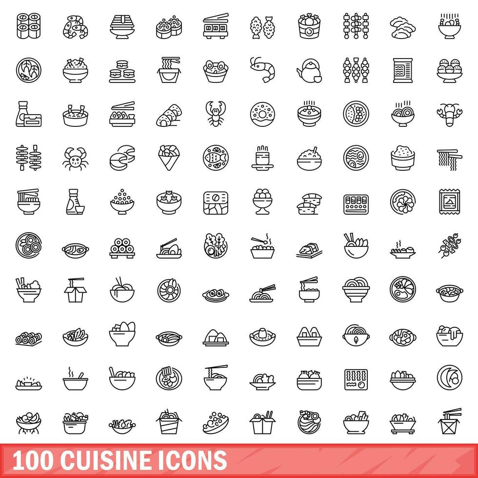 100 cocina íconos colocar, contorno estilo vector