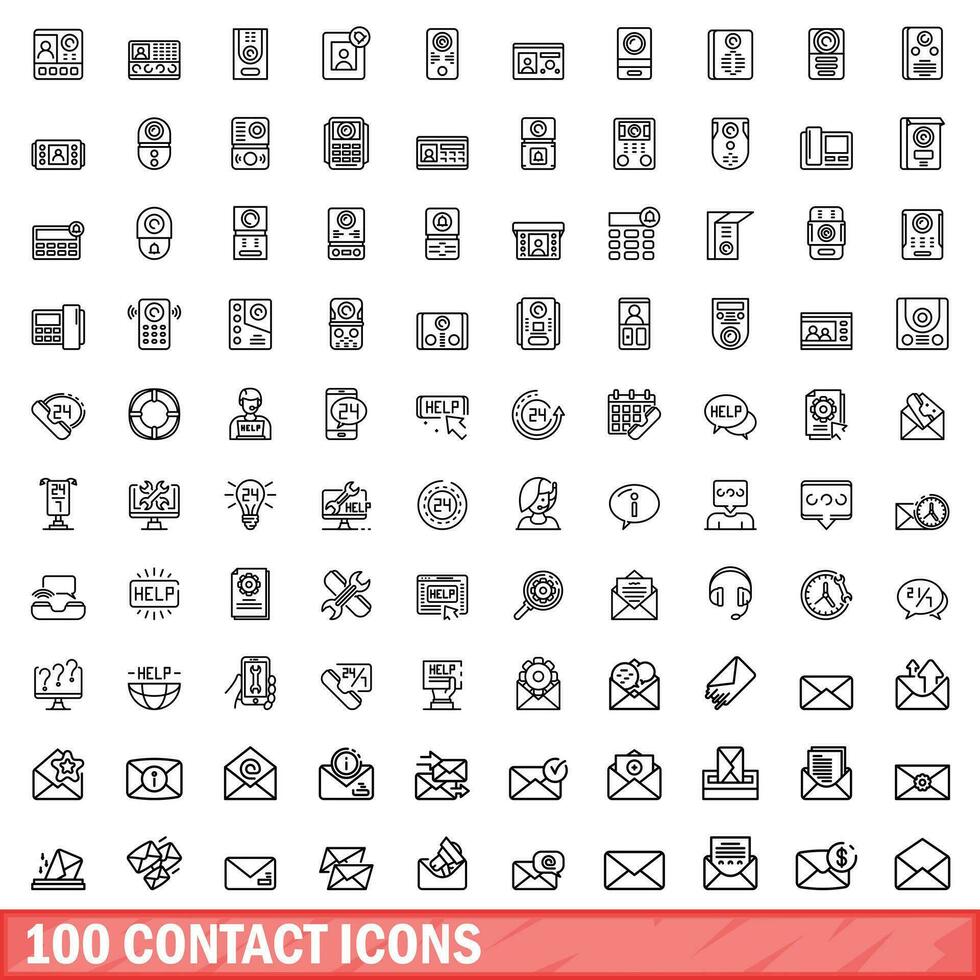 100 contacto íconos colocar, contorno estilo vector