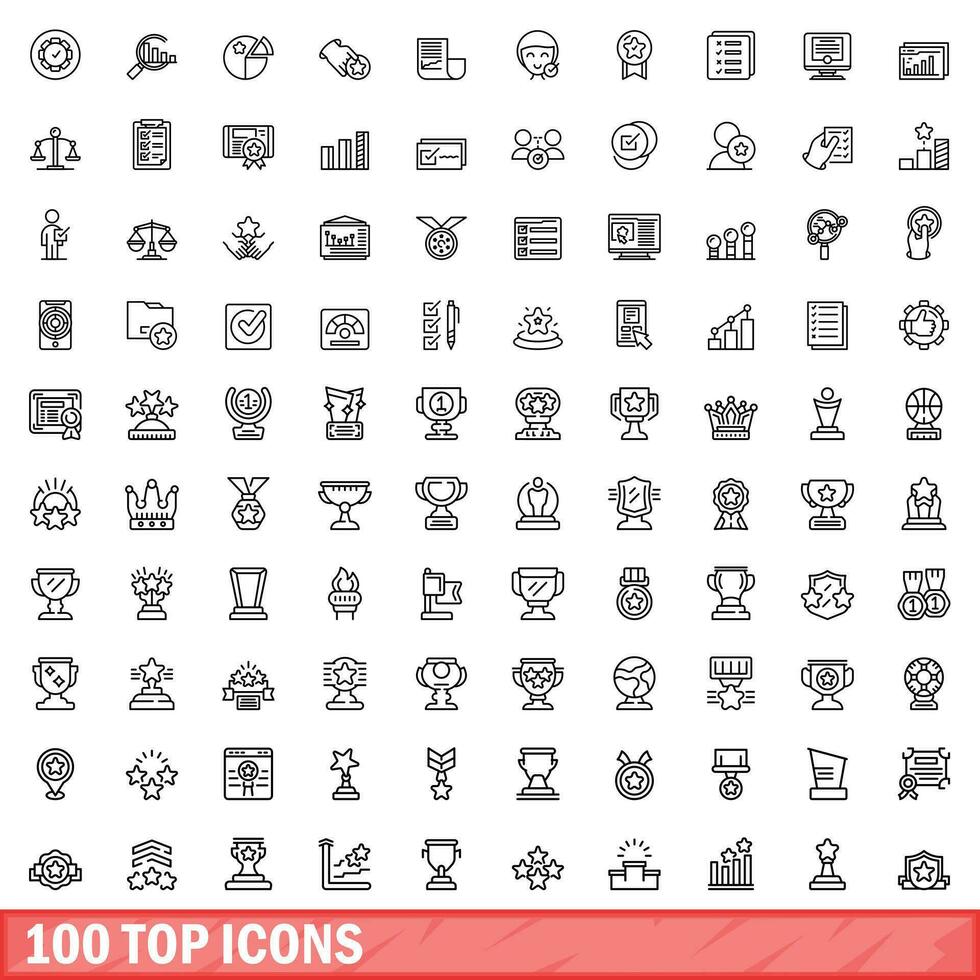 100 top icons set, outline style vector