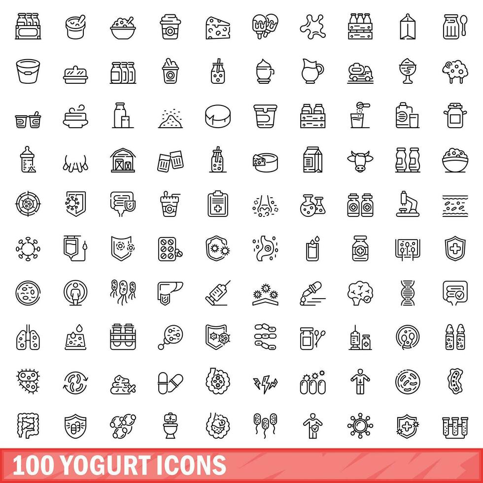 100 yogur íconos colocar, contorno estilo vector