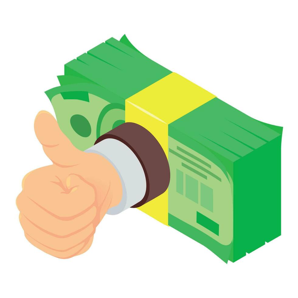 Financial management icon isometric vector. Gesture thumb up and dollar banknote vector