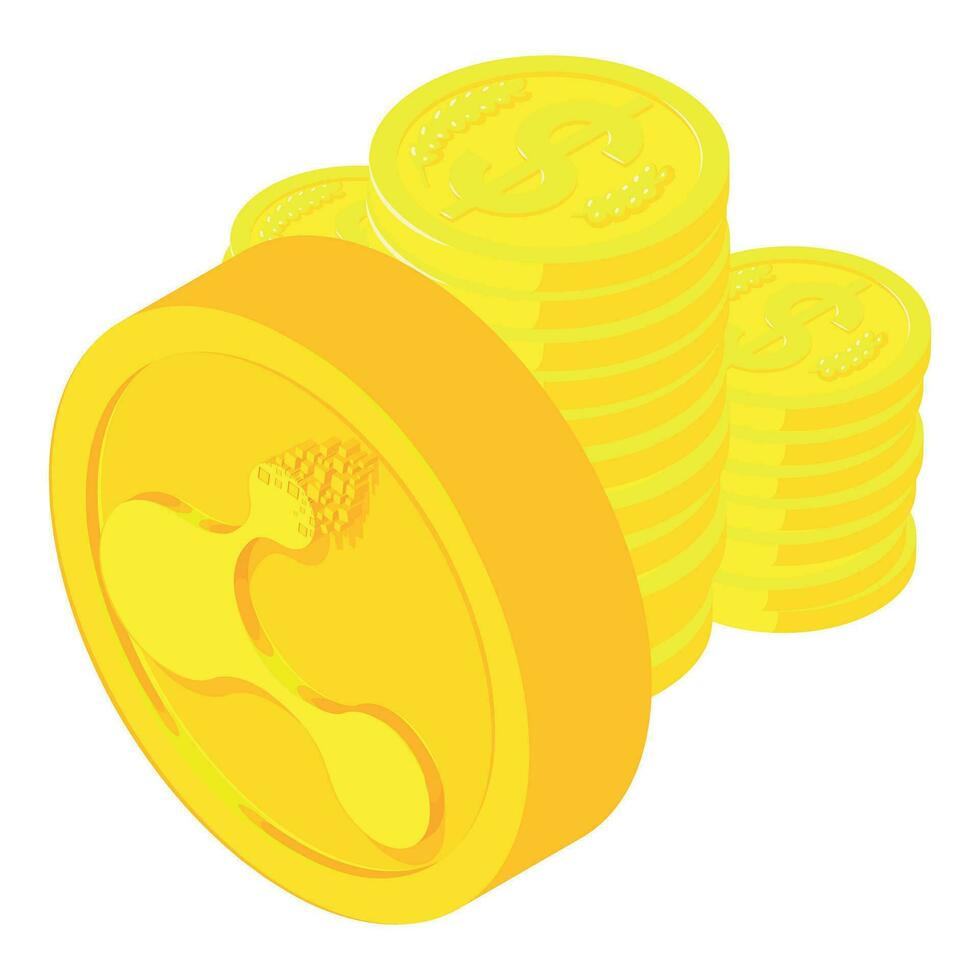 Bitconnect cryptocurrency icon isometric vector. Bitconnect coin and coin stack vector