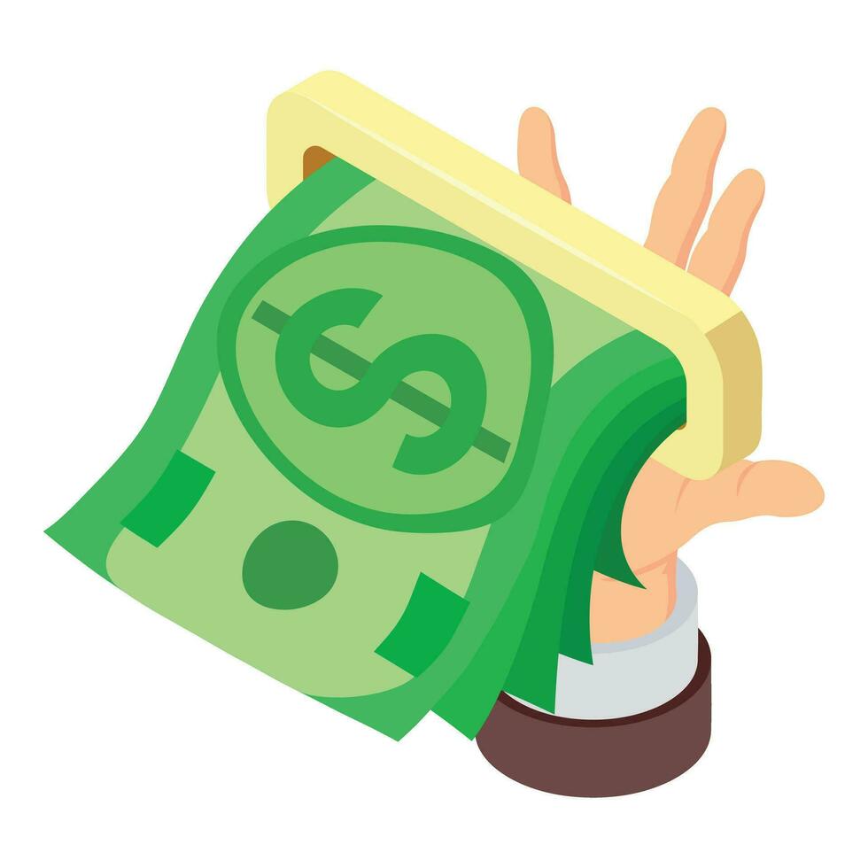 Cashing out icon isometric vector. Human hand and stack of dollar banknote icon vector
