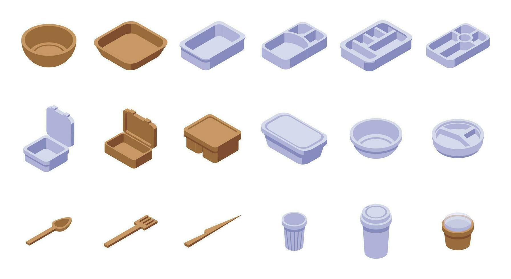 Biodegradable tableware icons set isometric vector. Paper party vector