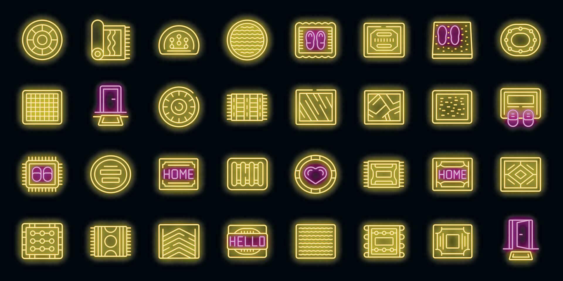 Door mat icons set vector neon