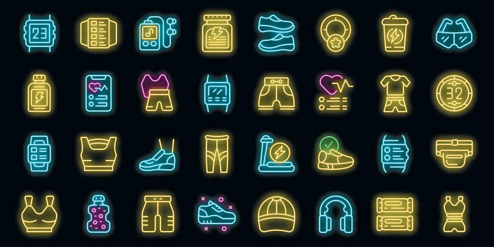 Running accessories icons set vector neon