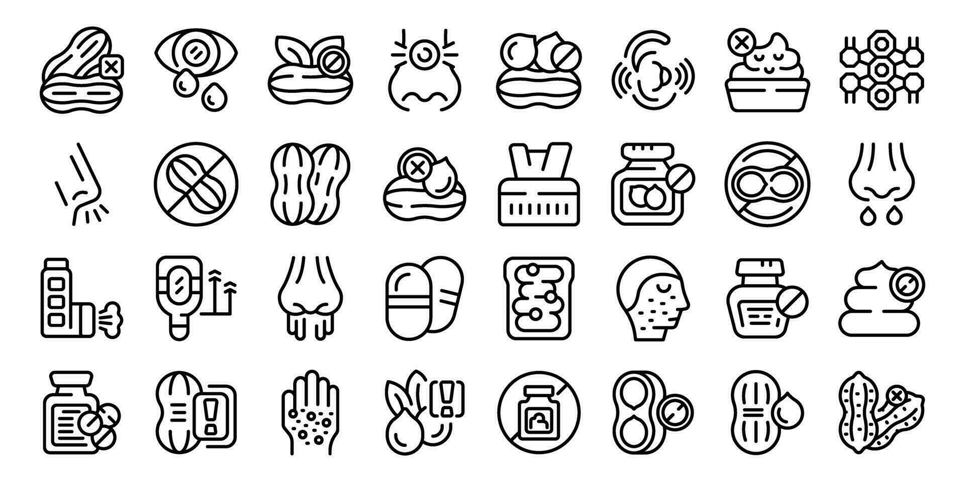 Allergy to peanuts icons set outline vector. Medical food vector