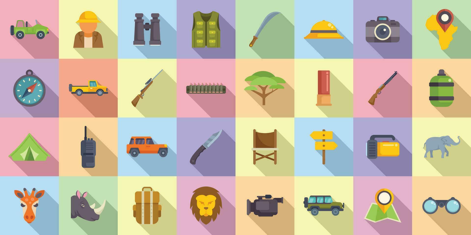 Jeep safari icons set flat vector. Car vehicle vector