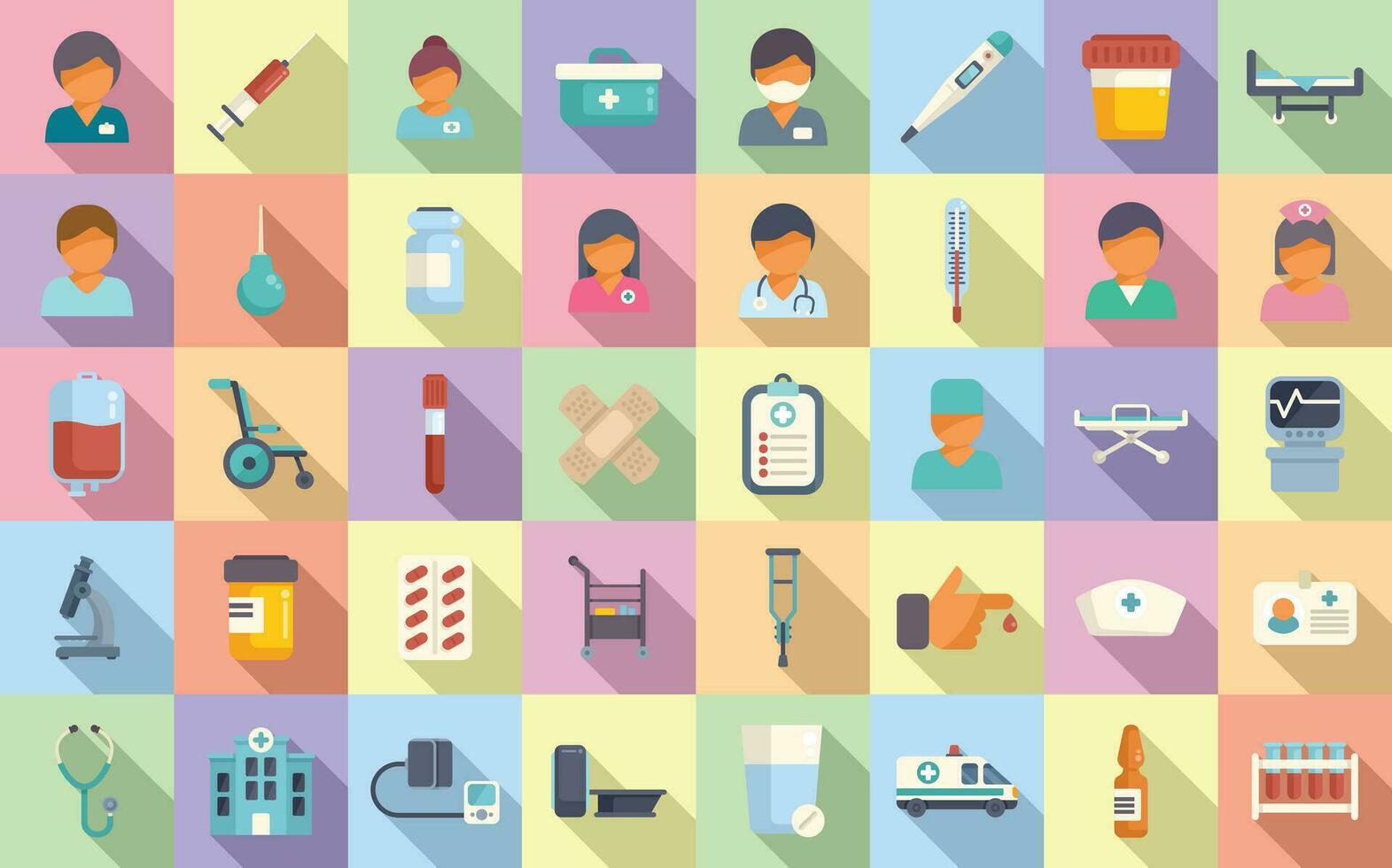 Nursing assistant icons set flat vector. Elder people vector