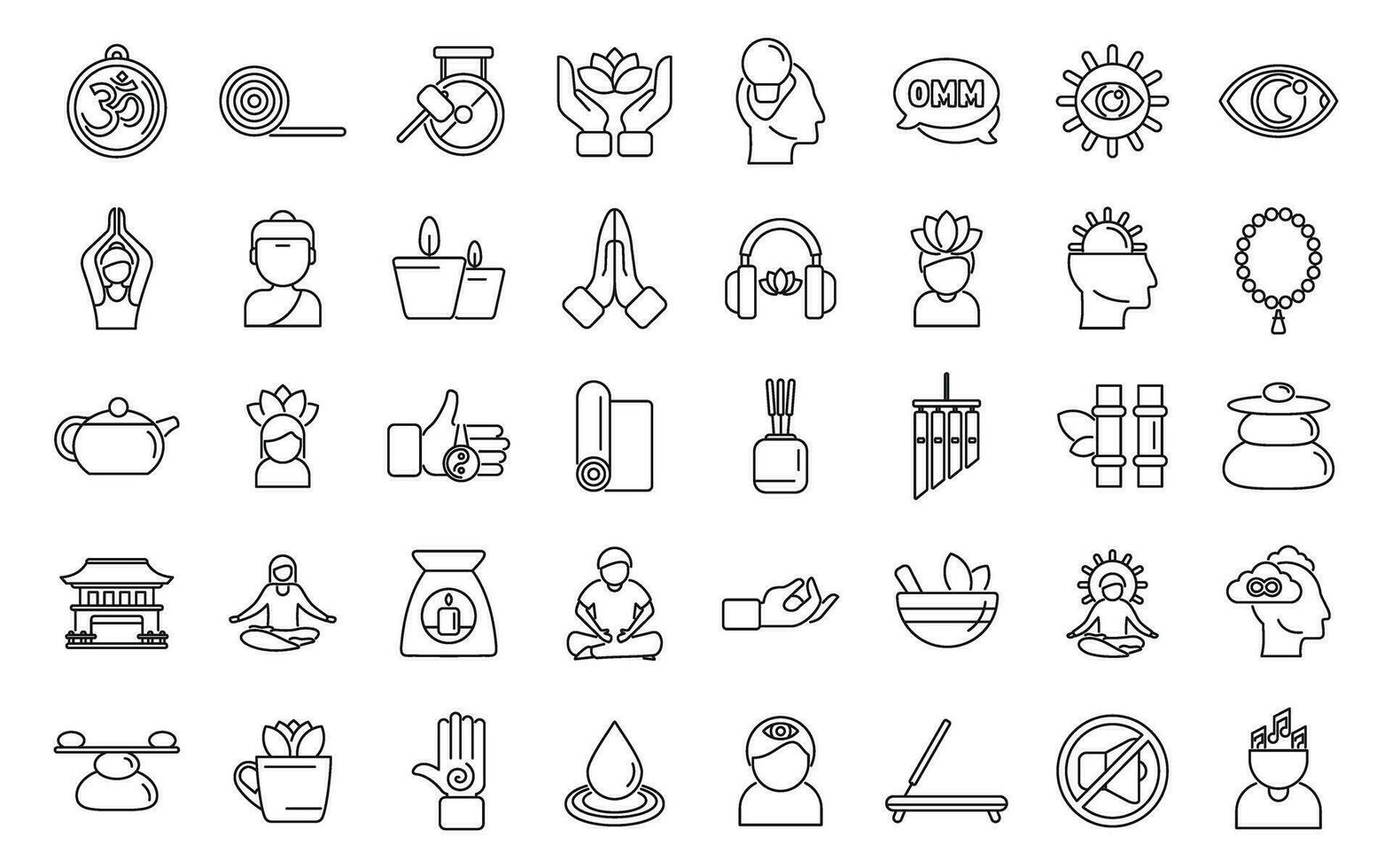 Meditation icons set outline vector. Happy spiritual vector