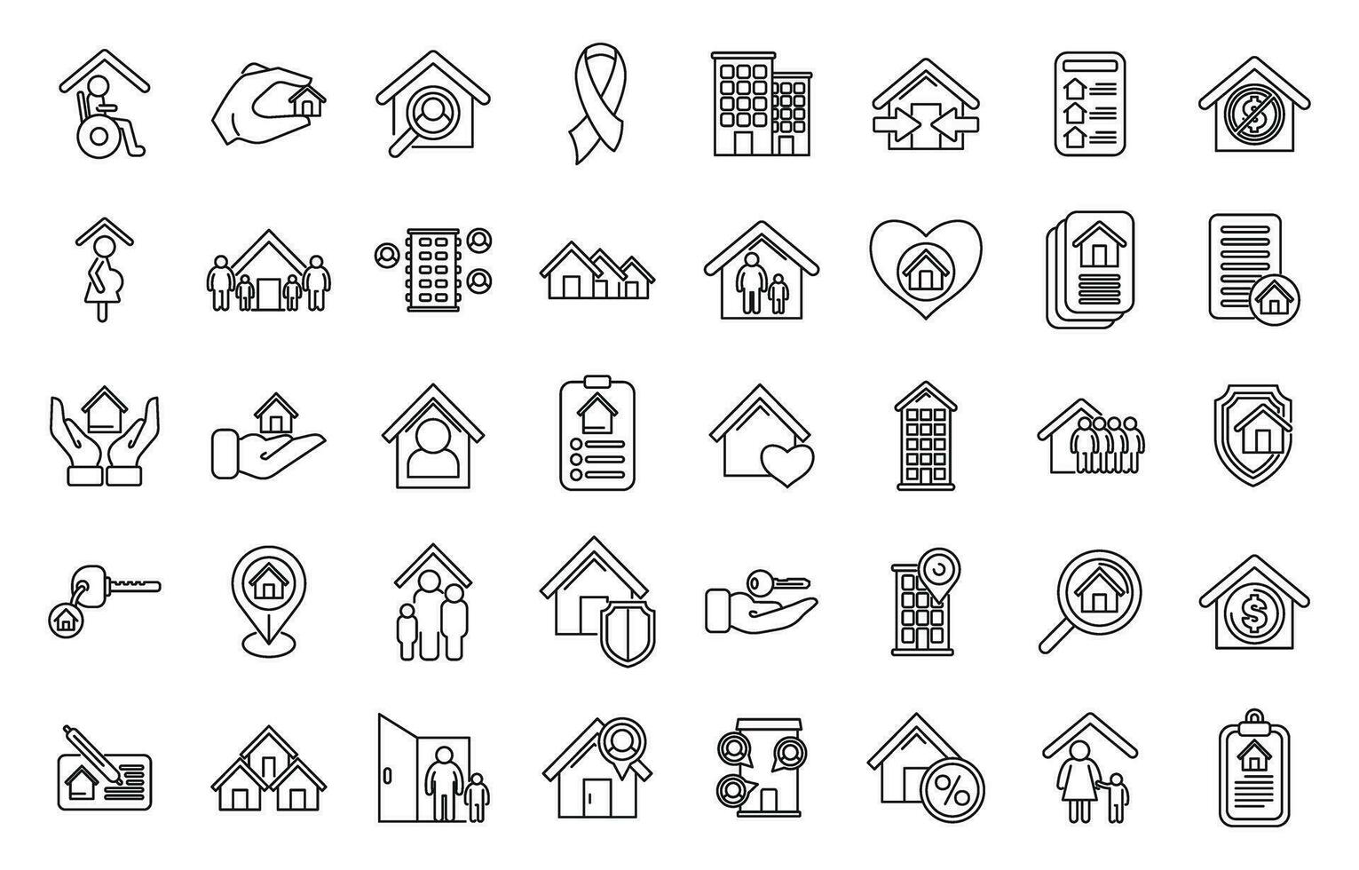 Social housing icons set outline vector. Home work vector