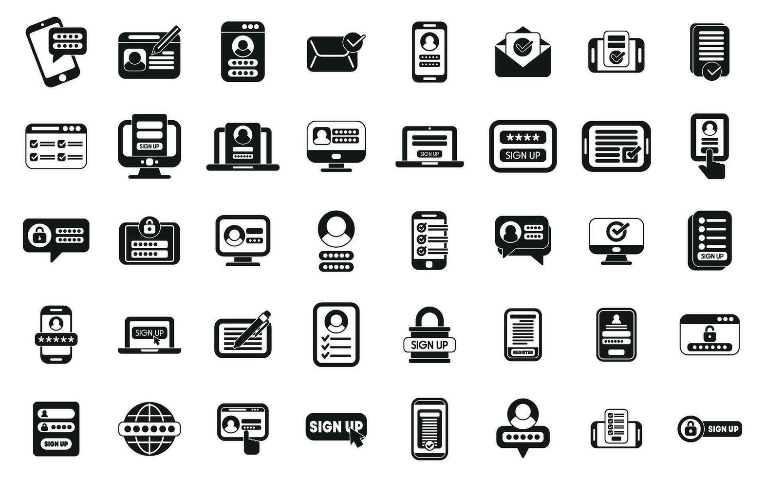 Online registration icons set simple vector. Apply device vector