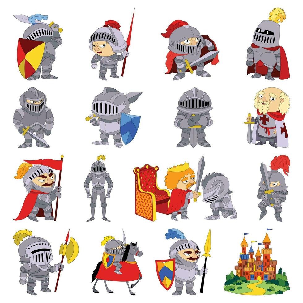 Knight icons set cartoon vector. Game medieval vector