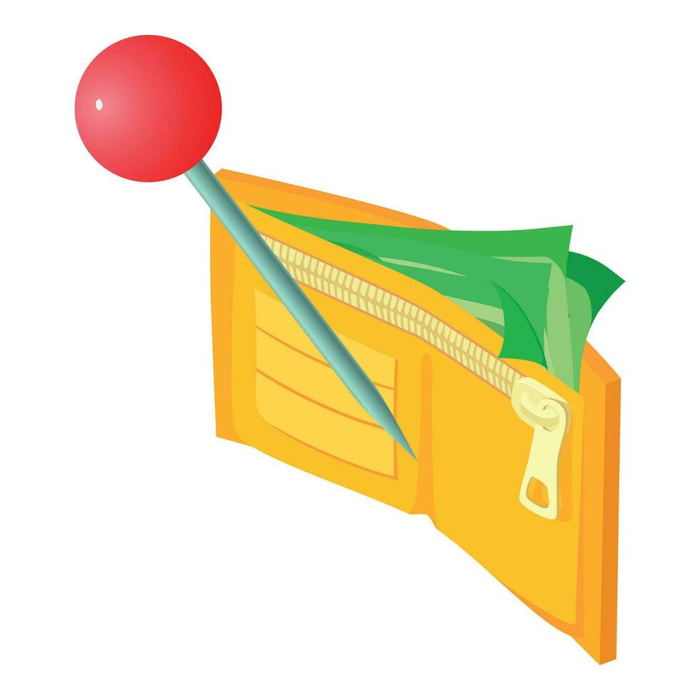 Cashback concept icon isometric vector. Red pin and cash wallet with dollar bill vector