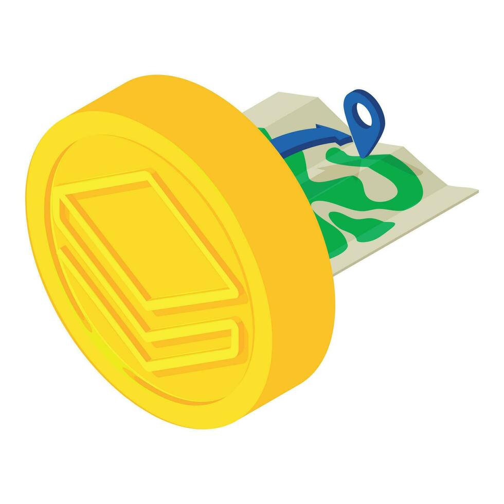 Stratis cryptocurrency icon isometric vector. Stratis coin near world map point vector