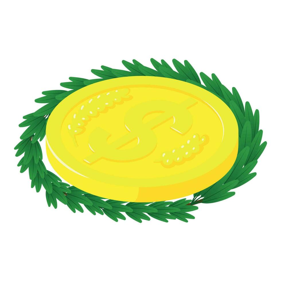 Investment appeal icon isometric vector. Coin with dollar sign and green branch vector