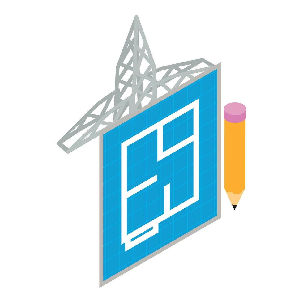 Infrastructure project icon isometric vector. Power line pylon technical drawing vector