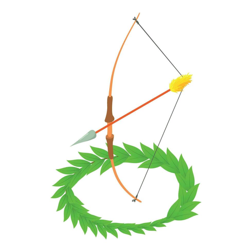 Wooden bow icon isometric vector. Wooden hunter bow with arrow and winner branch vector