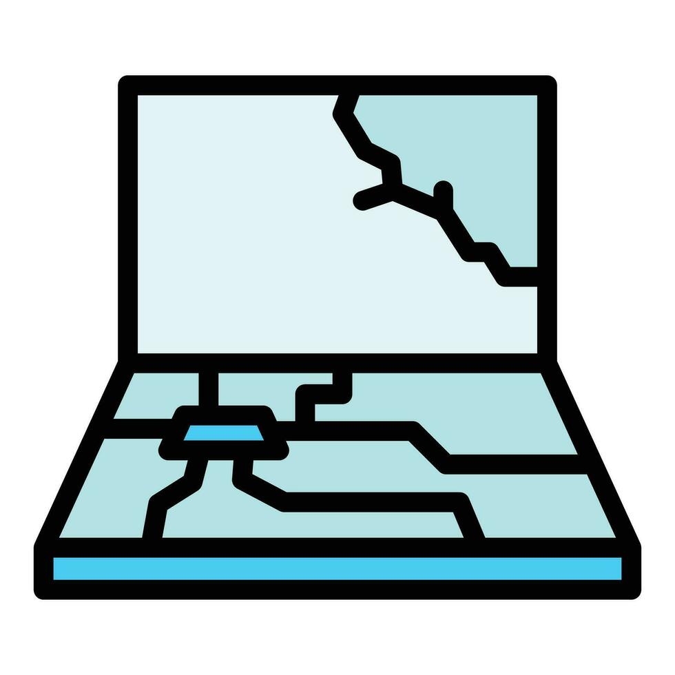 Destroyed computer con, outline style vector