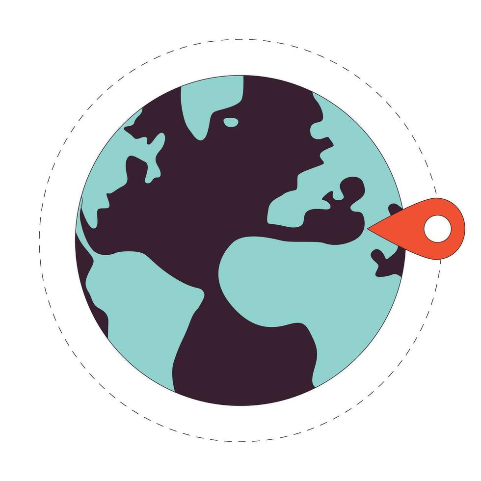 International destination flat line concept vector spot illustration. Earth globe with location pin 2D cartoon outline objects on white for web UI design. Editable isolated colorful hero image
