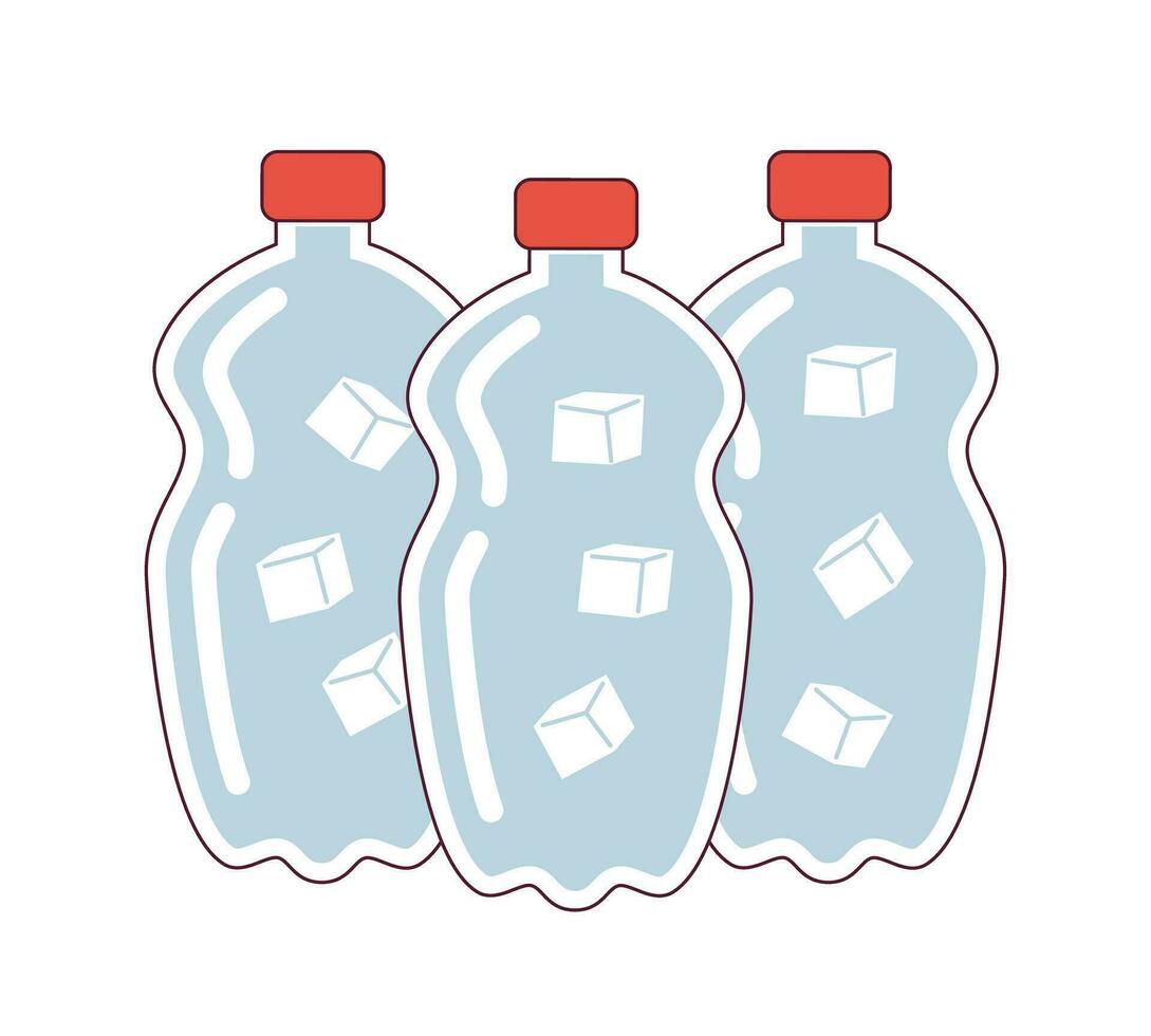 Bottled water pack semi flat colour vector object. Water bottles stack. Fresh liquid with ice cubes. Editable cartoon clip art icon on white background. Simple spot illustration for web graphic design