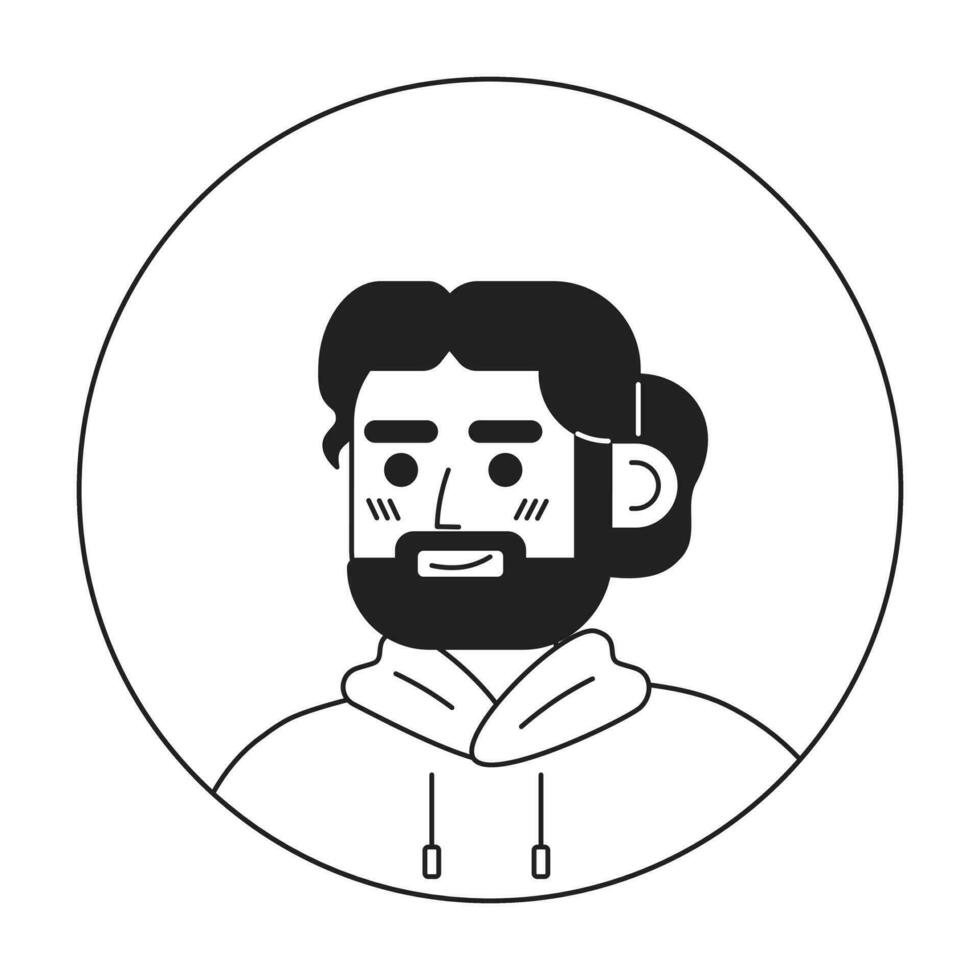 barbado Español hombre monocromo plano lineal personaje cabeza. encantador masculino con bollo peinado. editable contorno mano dibujado humano cara icono. 2d dibujos animados Mancha vector avatar ilustración para animación