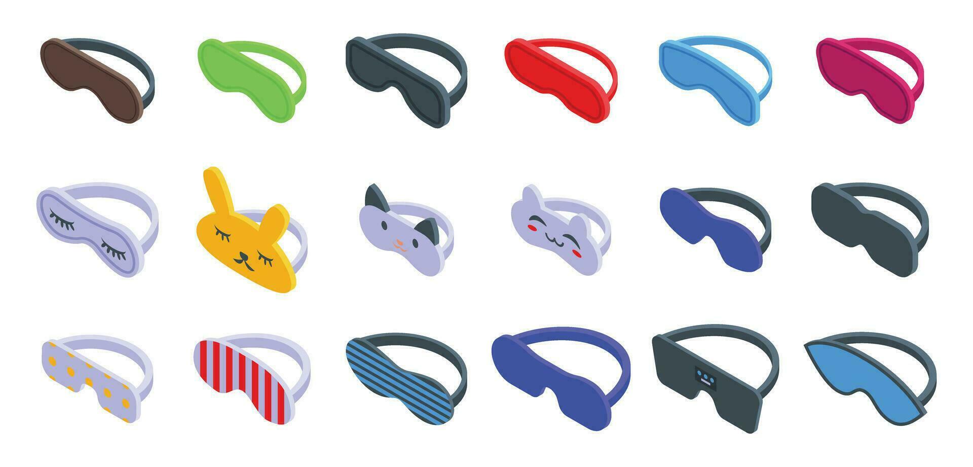 Mask for sleep icons set isometric vector. Flight travel vector