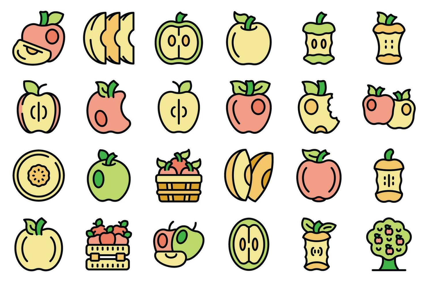 iconos de manzana establecer vector plano