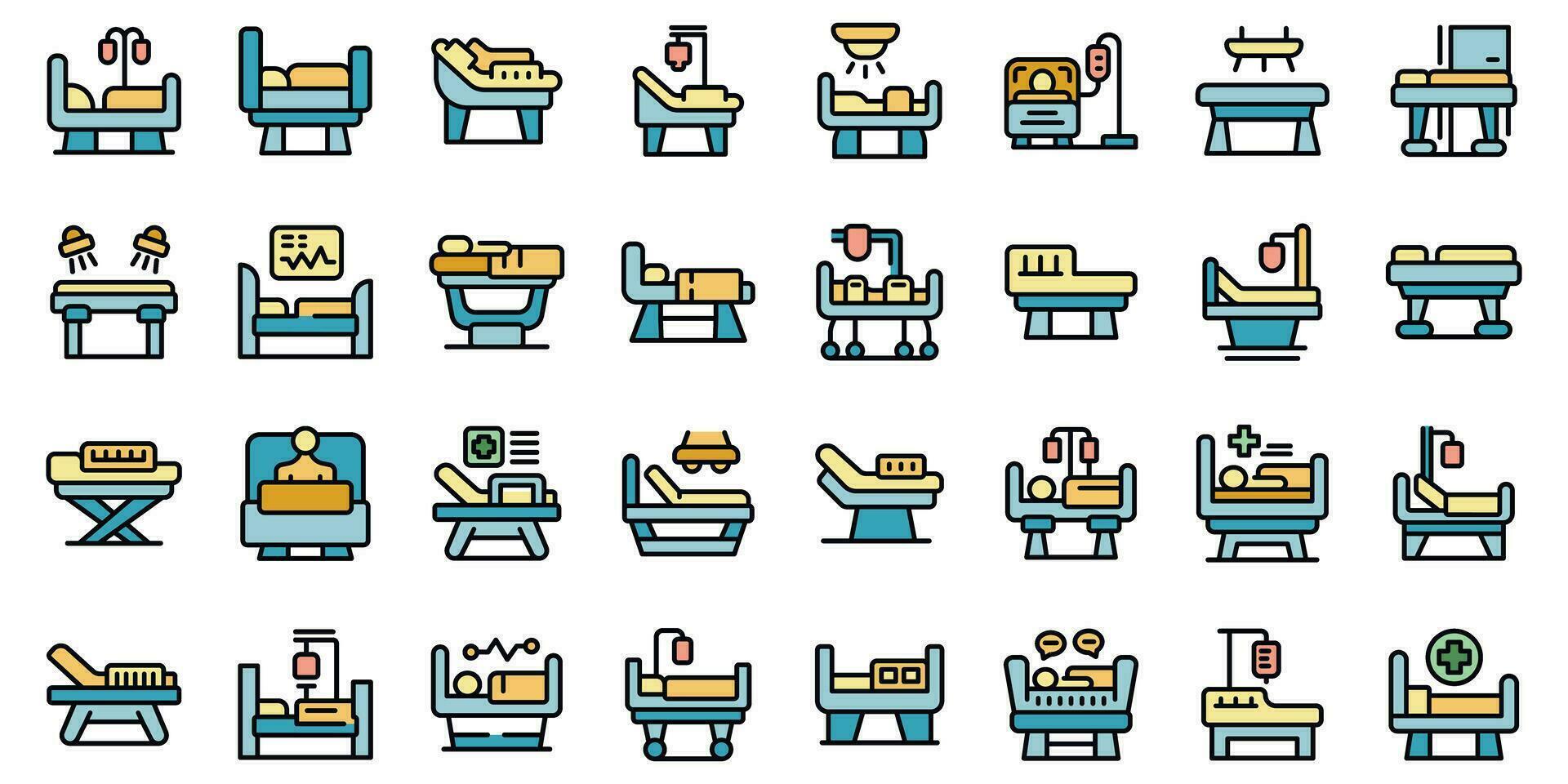 Hospital bed icons set vector flat