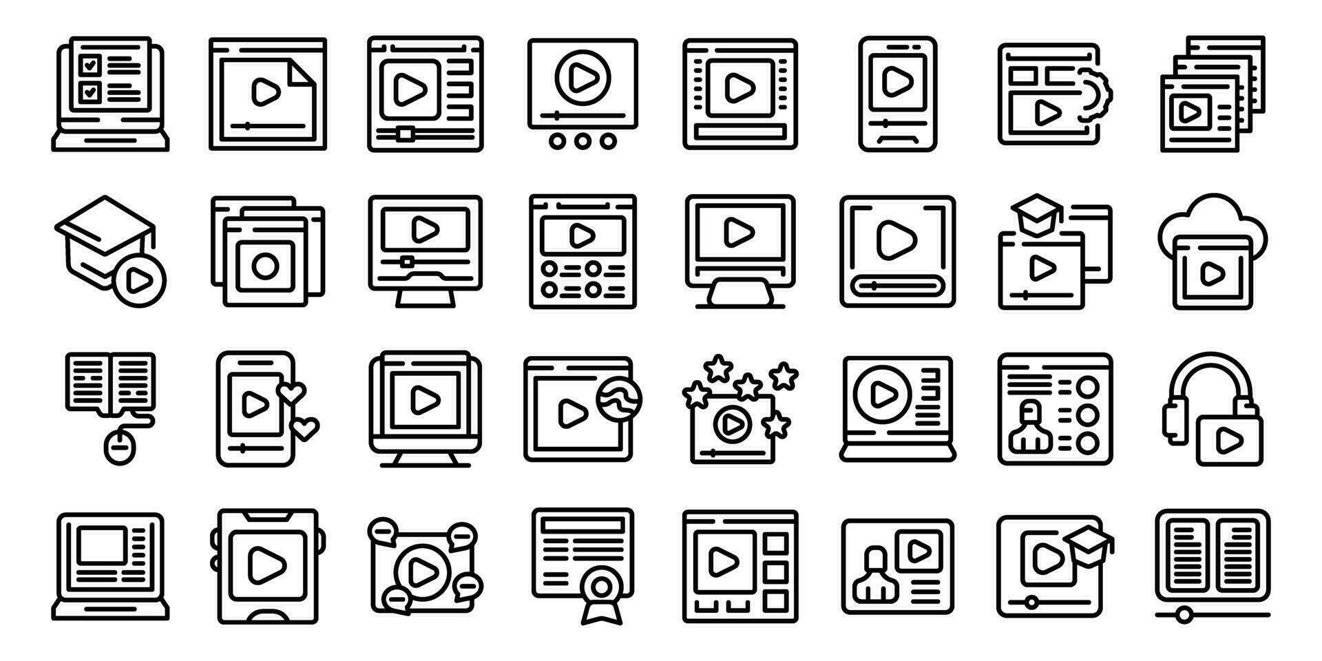 Online course icons set outline vector. Video training vector