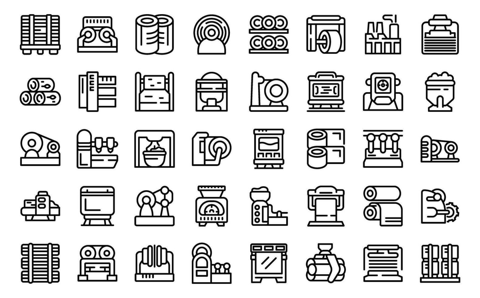 Equipment for paper production icons set outline vector. Factory roll vector