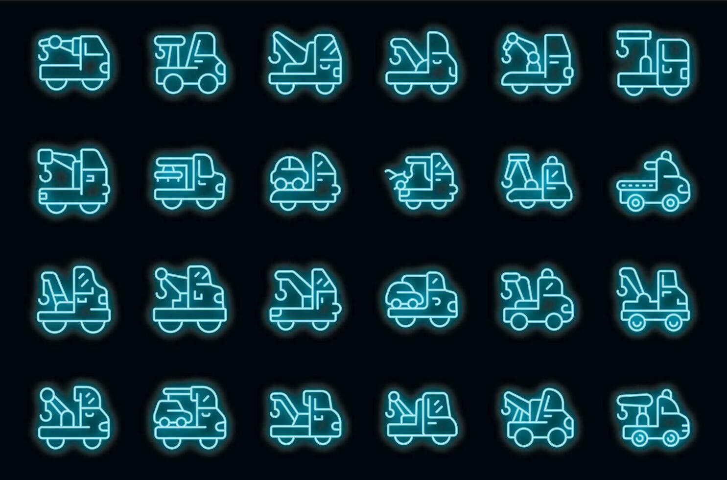 Rescue tow truck icons set vector neon