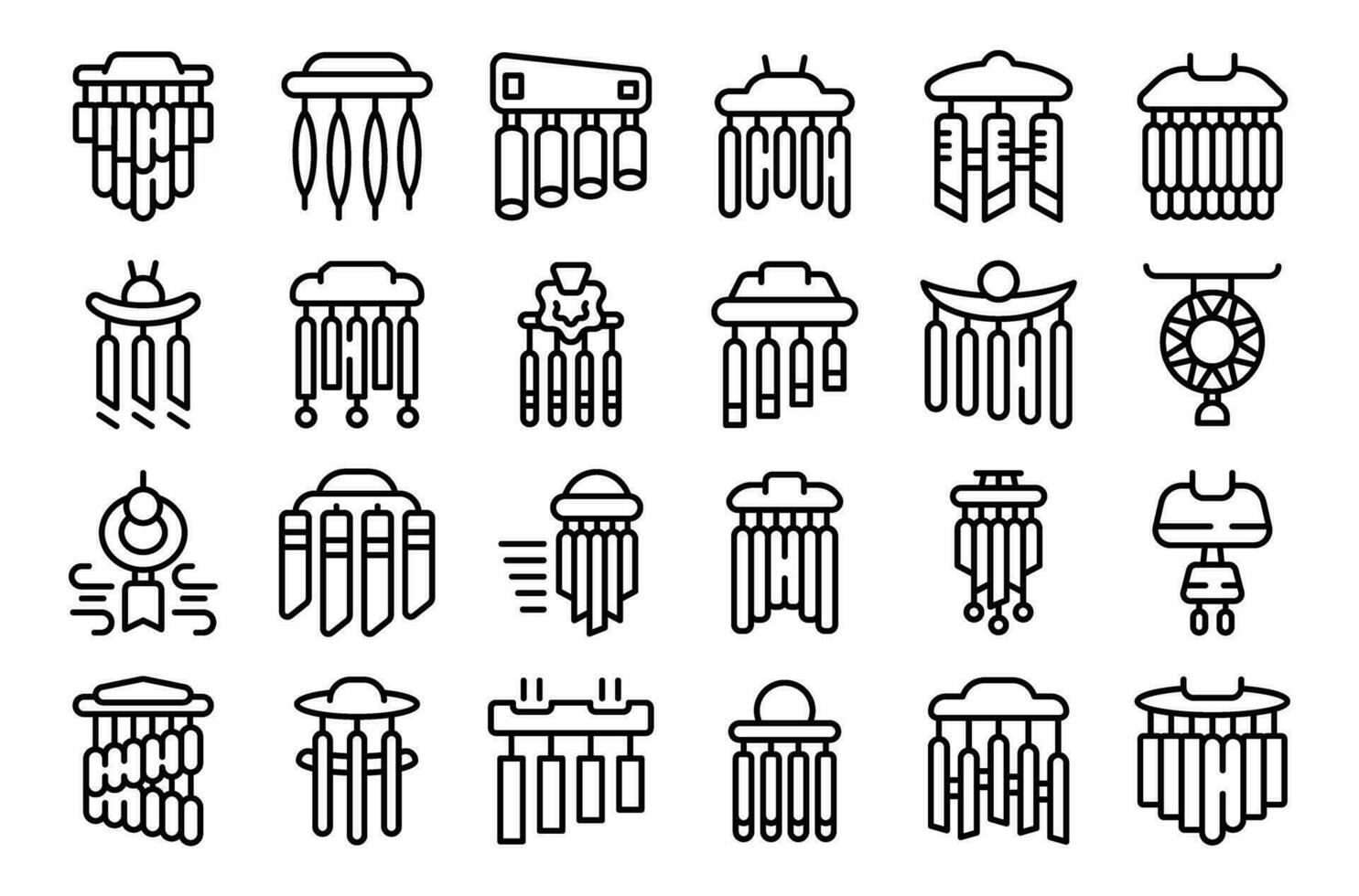 Wind chime icons set outline vector. Wood home vector