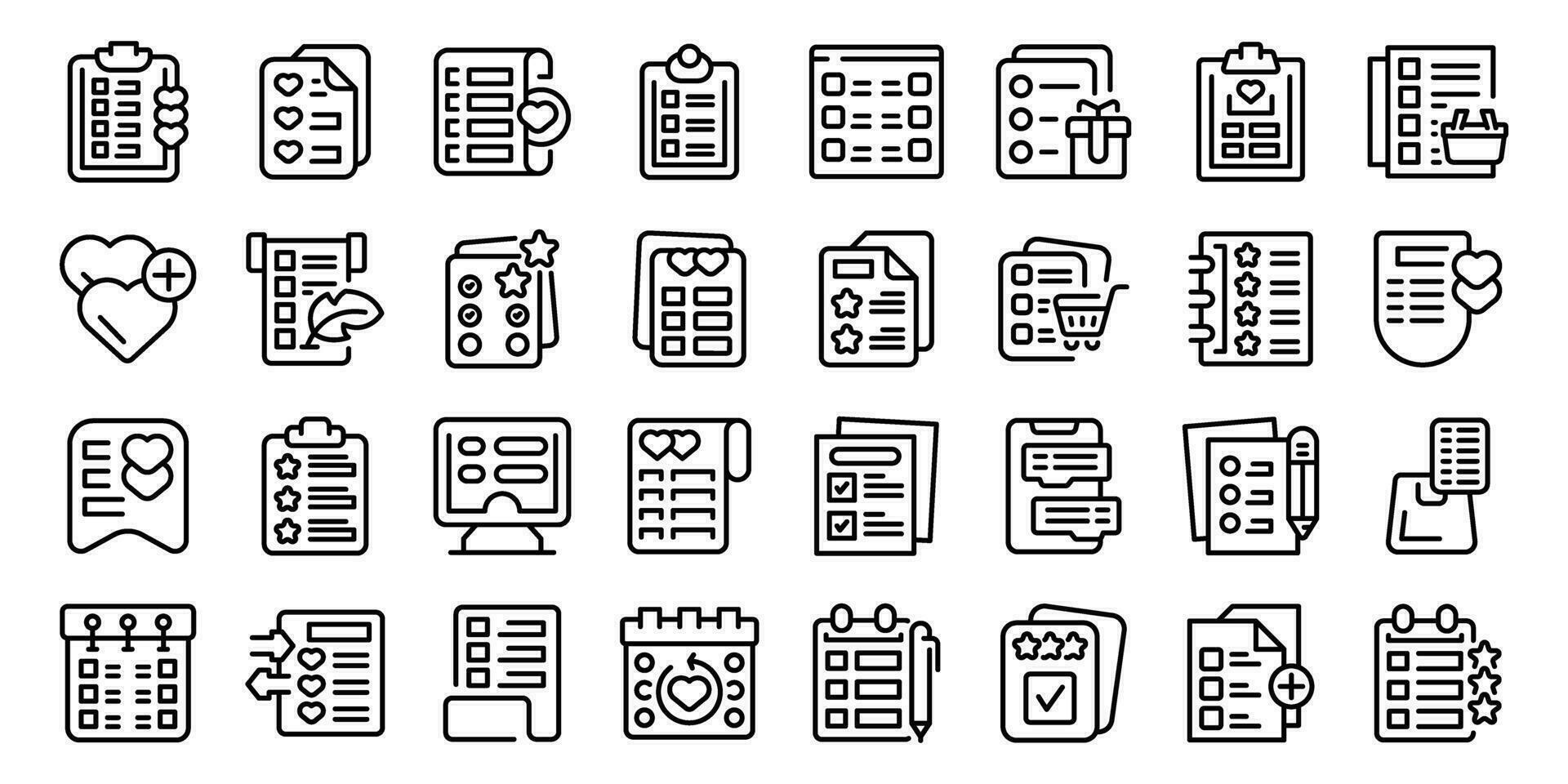 Wish list icons set outline vector. Post winter vector