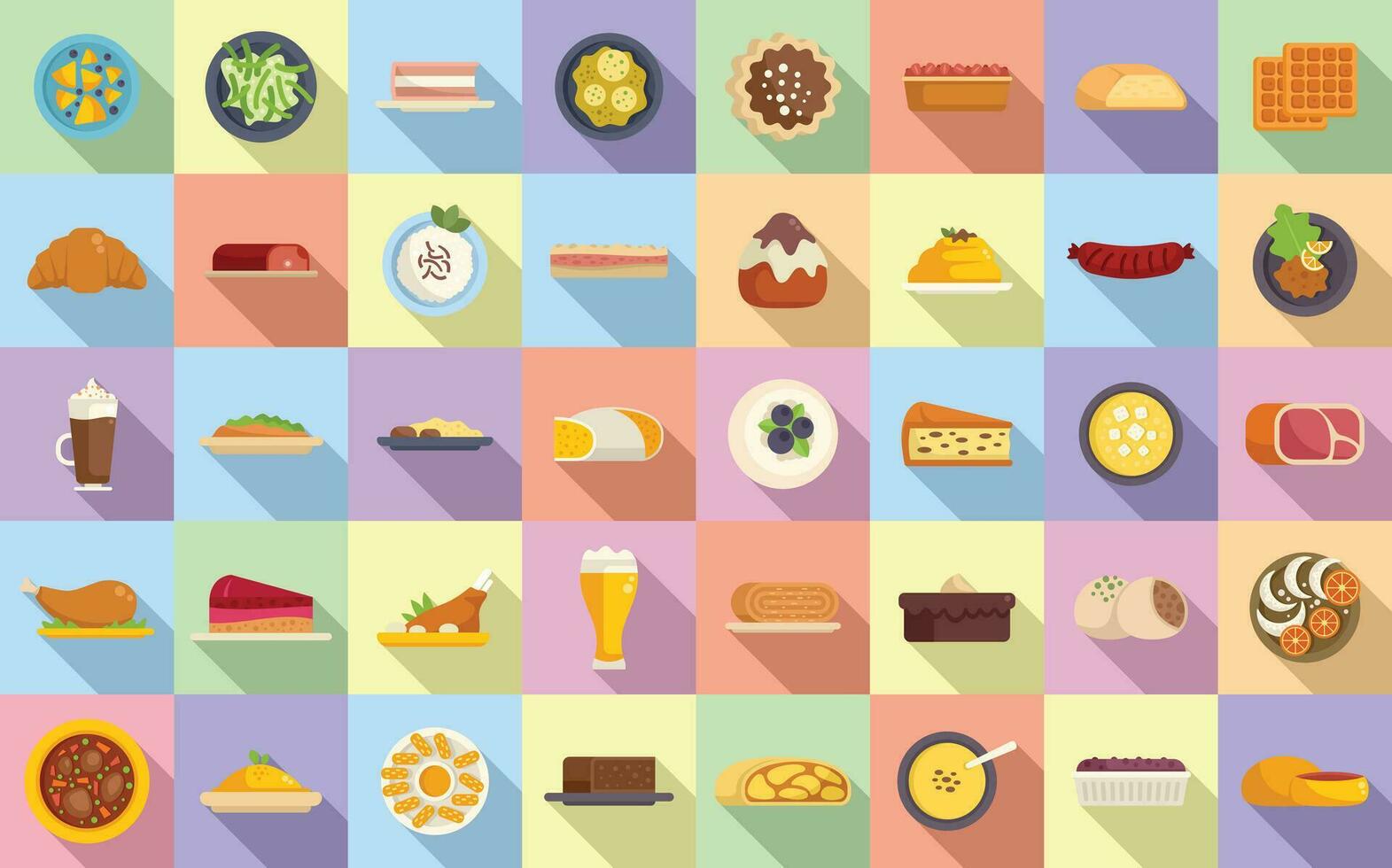 Austrian cuisine icons set flat vector. Strudel bakery vector