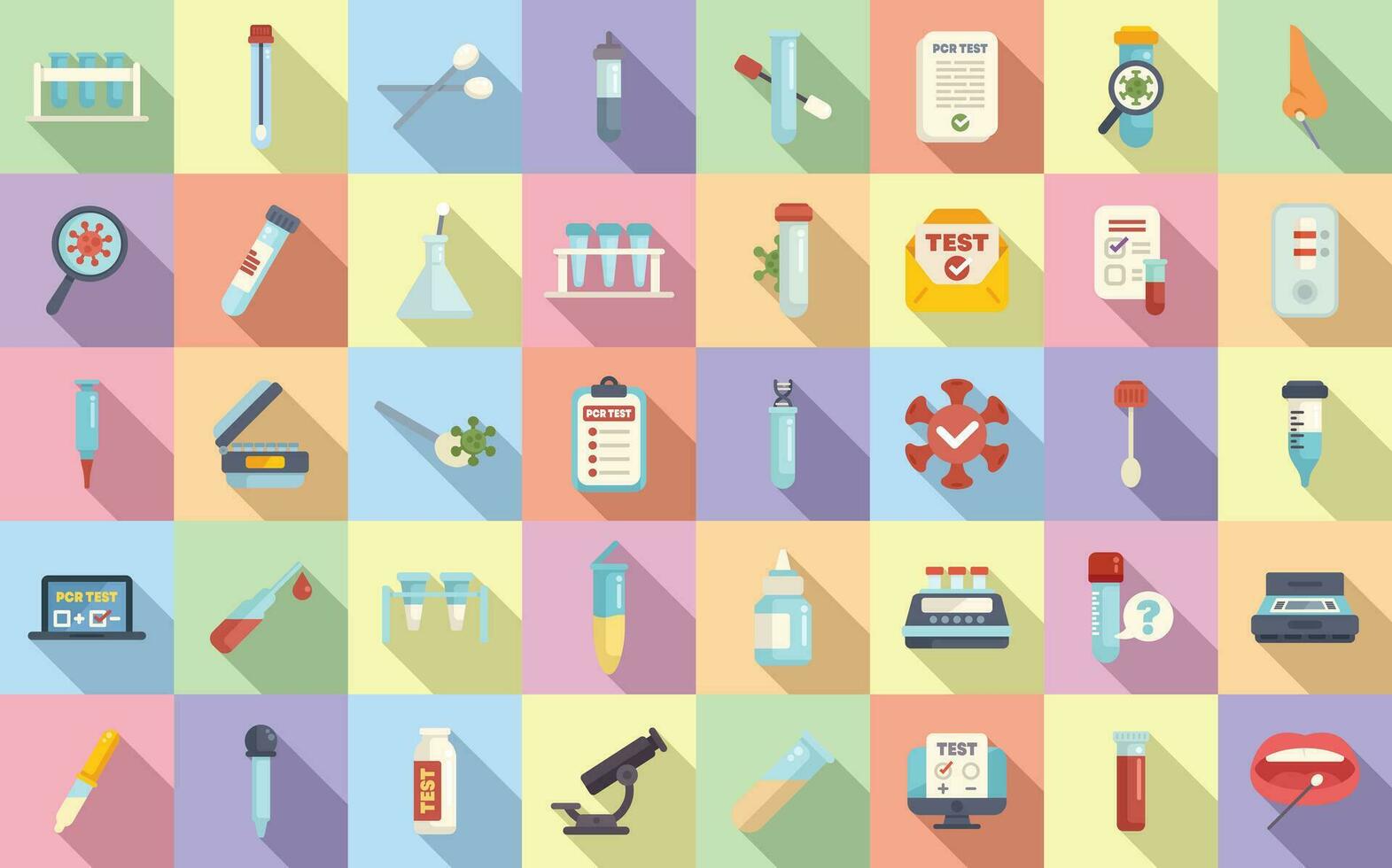 PCR test icons set flat vector. Covid test vector