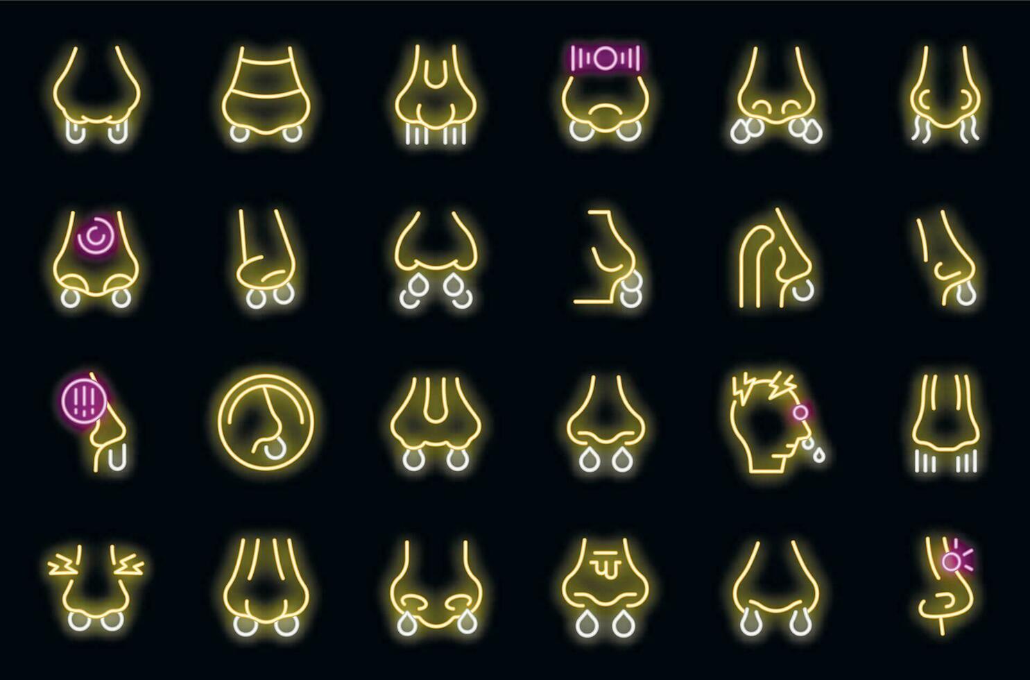 Nosebleed icons set vector neon