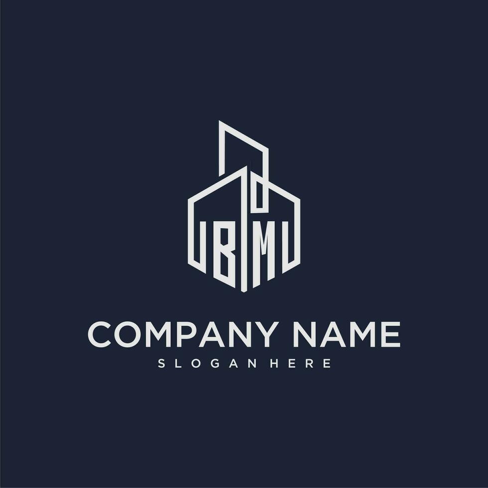 BM initial monogram logo for real estate with building style vector