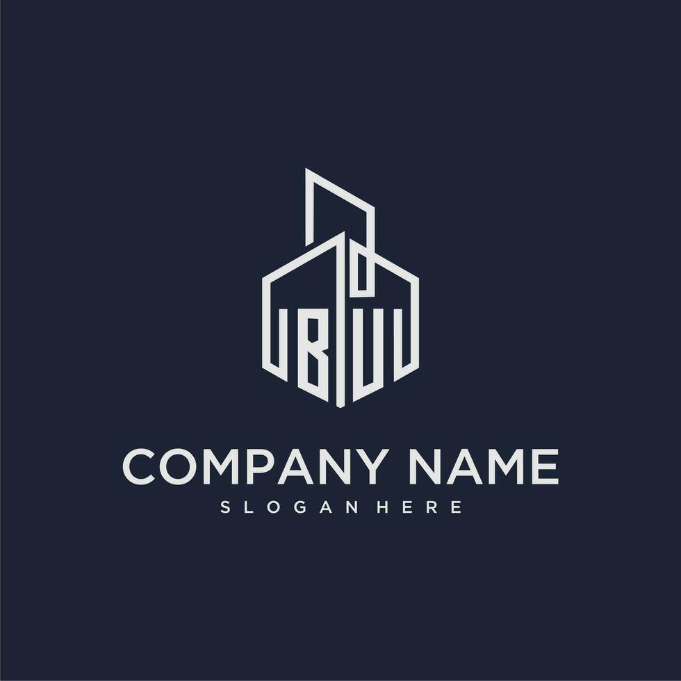 BU initial monogram logo for real estate with building style vector