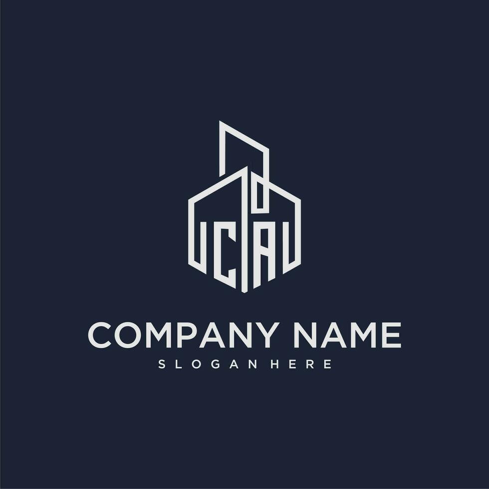 CA initial monogram logo for real estate with building style vector