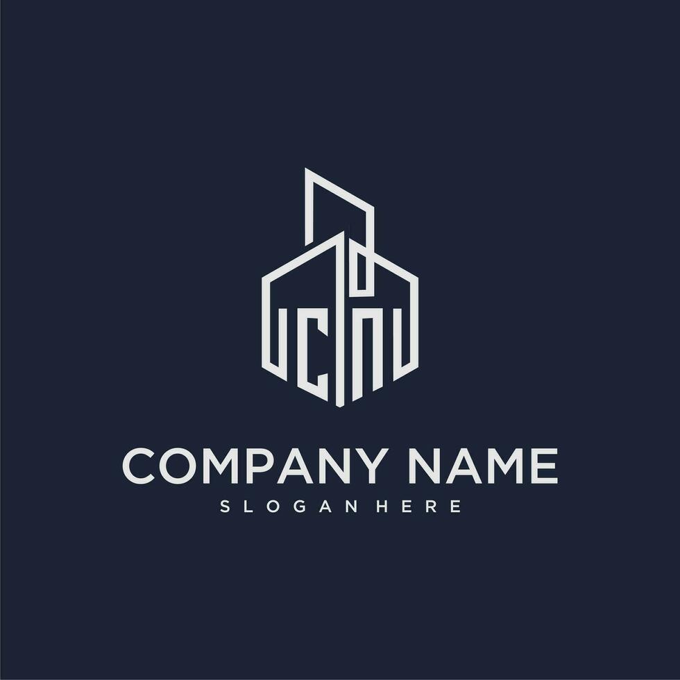 CN initial monogram logo for real estate with building style vector