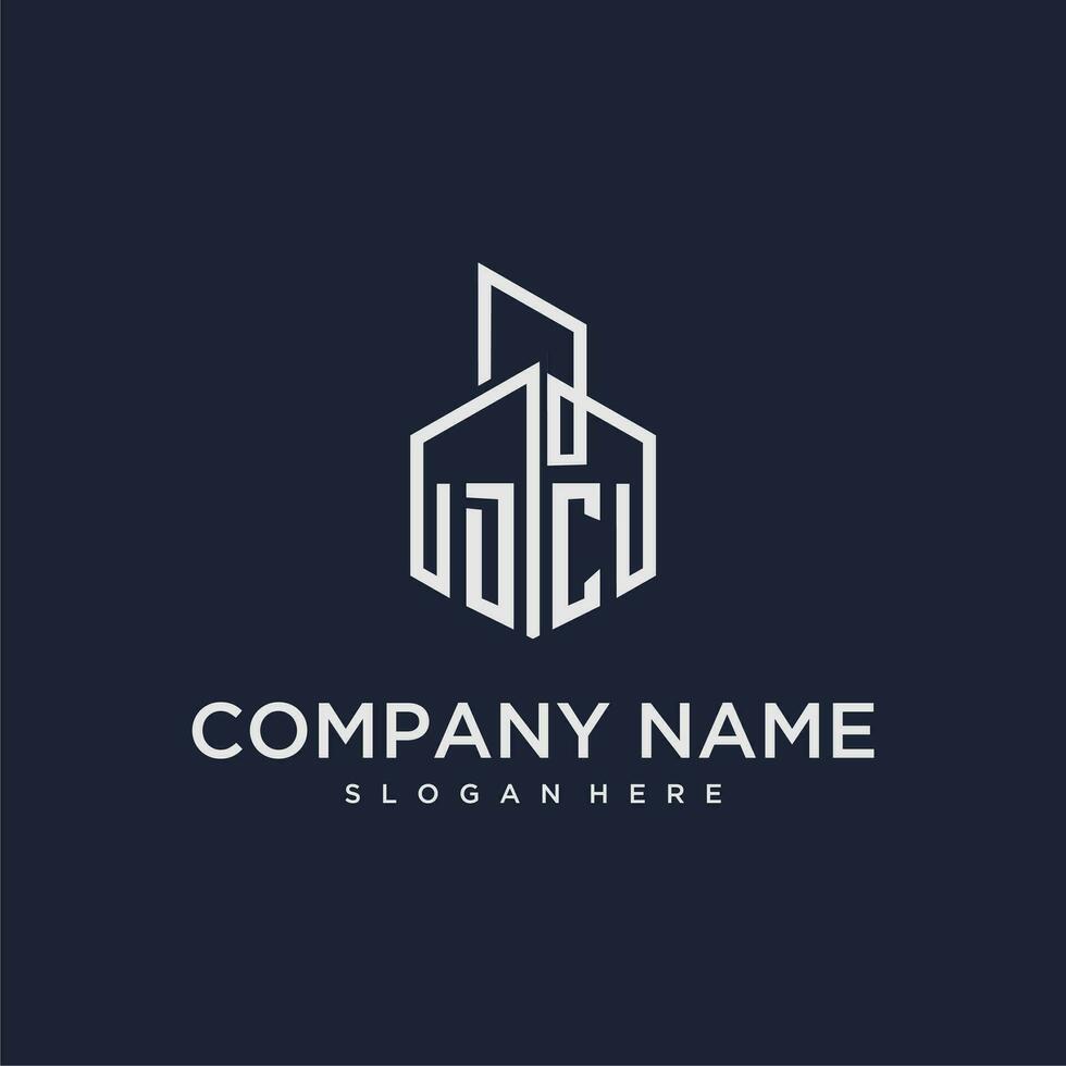 DC initial monogram logo for real estate with building style vector