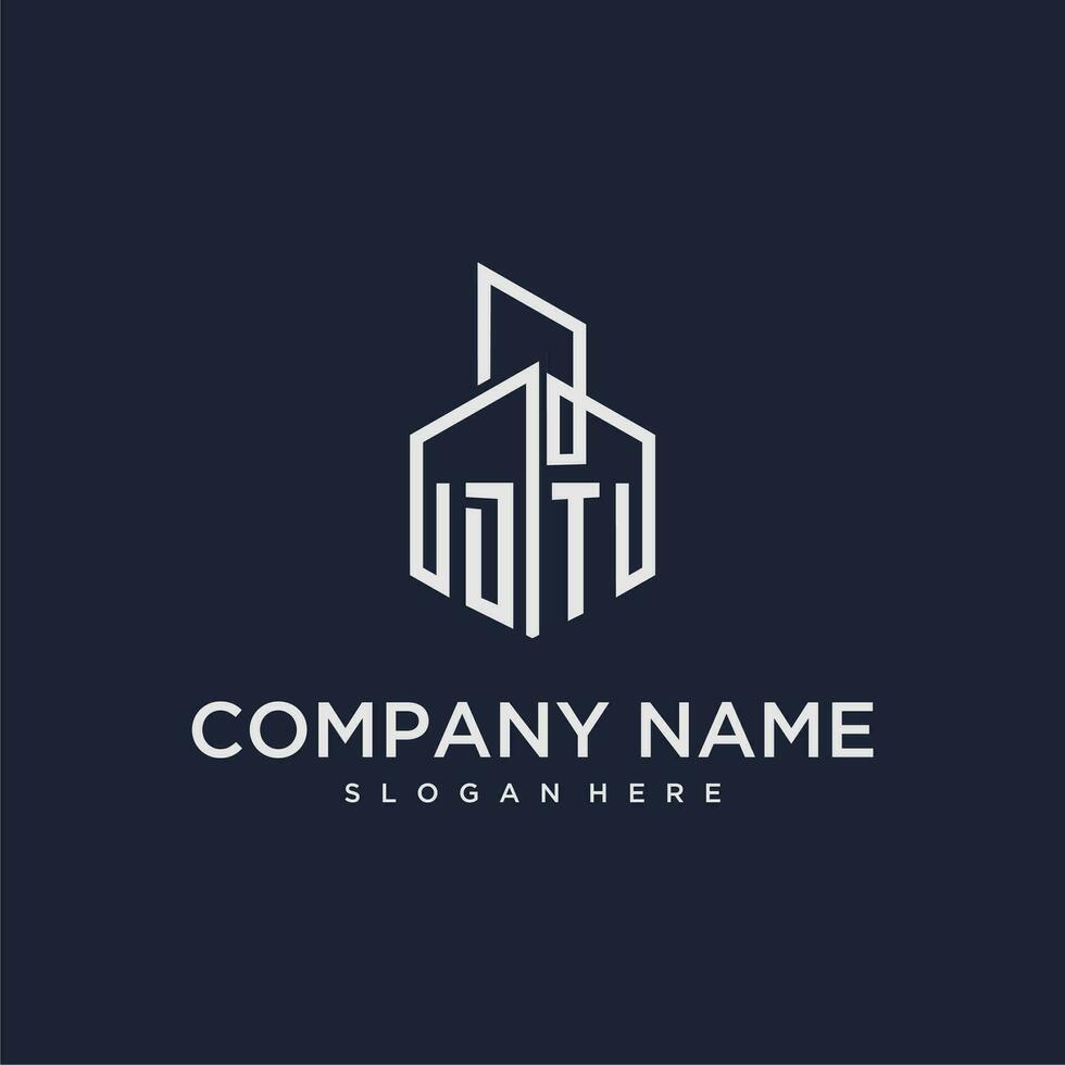 DT initial monogram logo for real estate with building style vector
