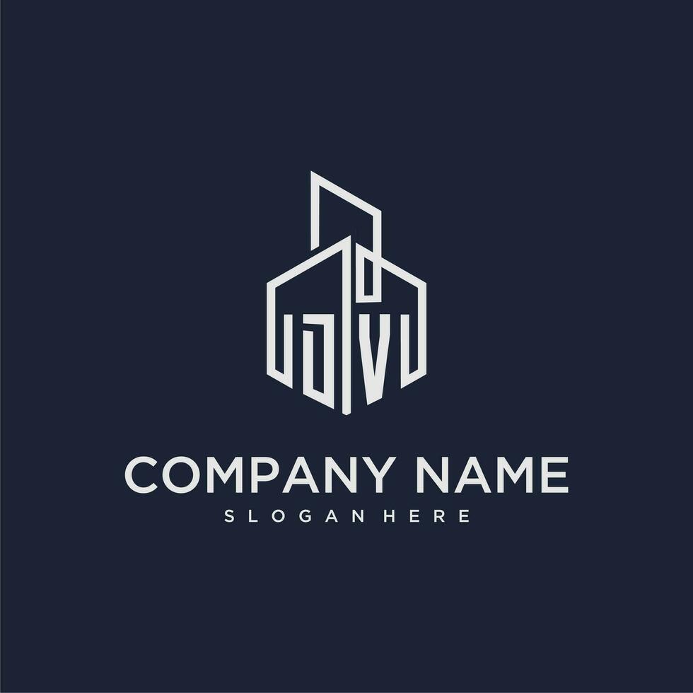 DV initial monogram logo for real estate with building style vector
