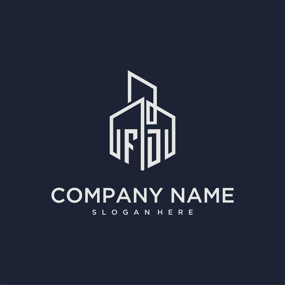 FD initial monogram logo for real estate with building style vector