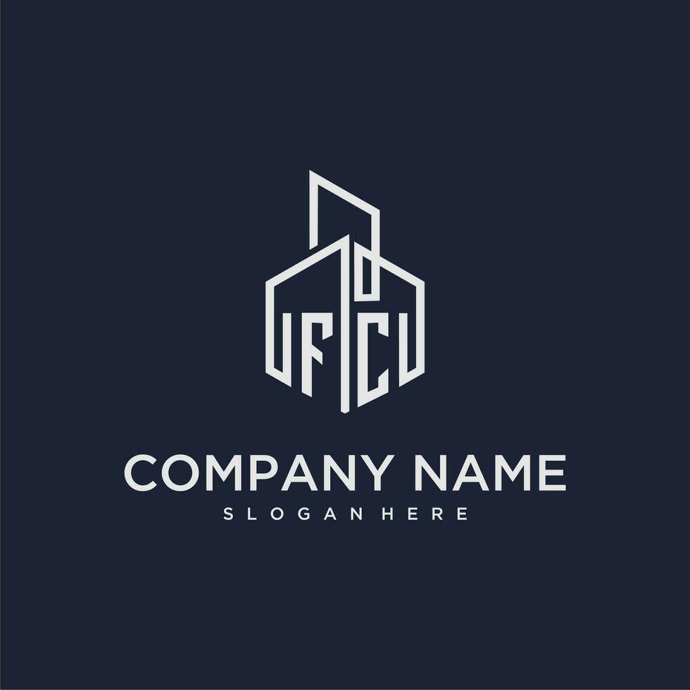 FC initial monogram logo for real estate with building style vector