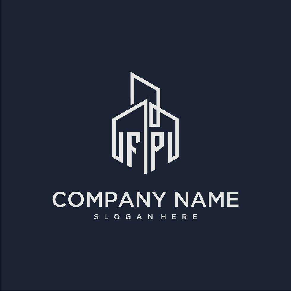 FP initial monogram logo for real estate with building style vector