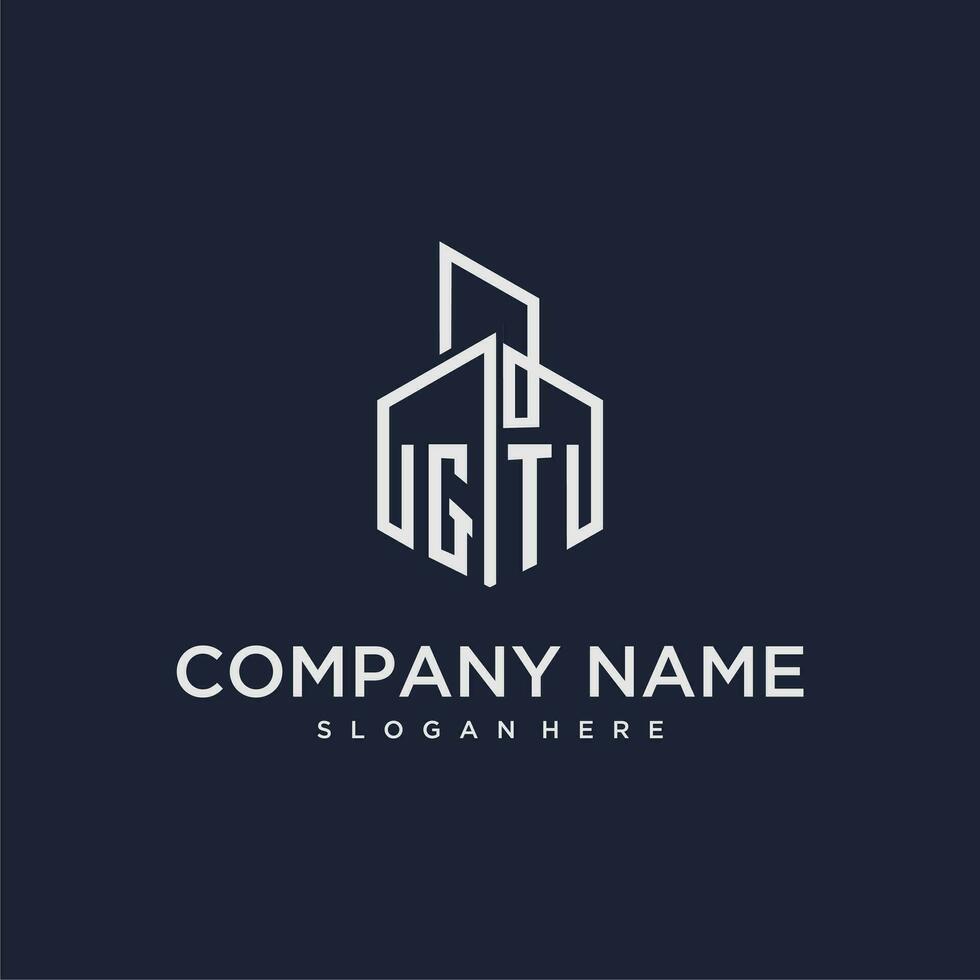 GT initial monogram logo for real estate with building style vector