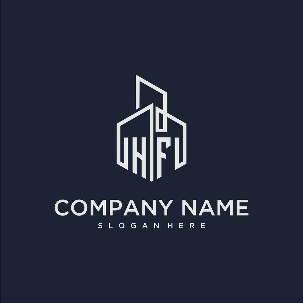 HF initial monogram logo for real estate with building style vector