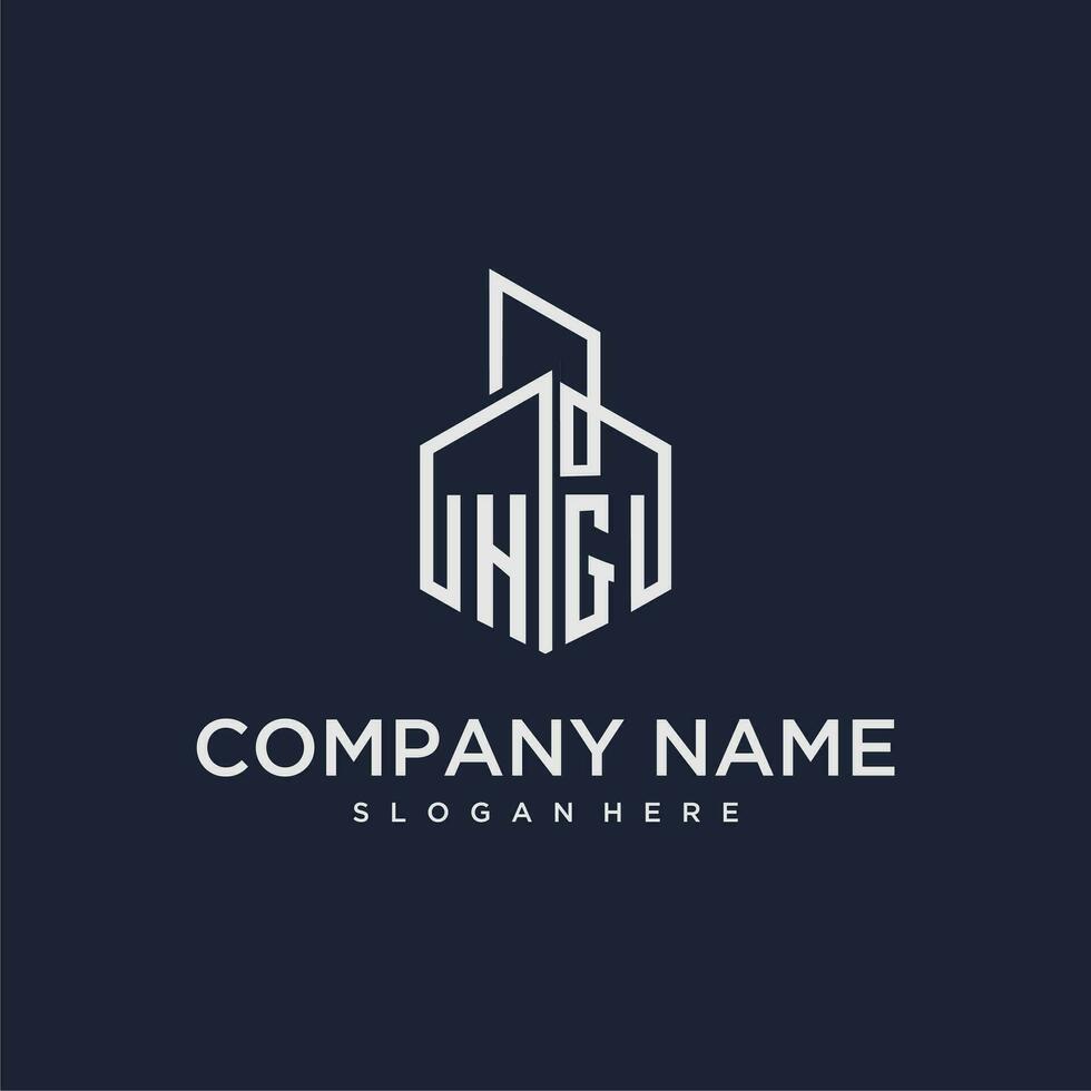 HG initial monogram logo for real estate with building style vector